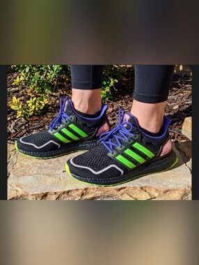 Adidas Ultraboost 1.0 Running Athletic Shoes Black with Neon Accents Size 6